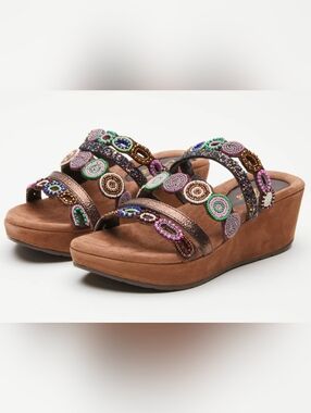 Azura by Spring Step Claretha Beaded Wedge Sandals RARE Bronze Multi 38 (7.5- 8)